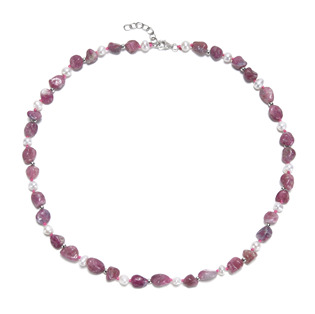 AURA Minerální náhrdelník přírodní Turmalín a perličky, stříbro AG925 - AU0006