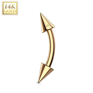 Levně Zlatý piercing do obočí - kónus, 1,2 x 8 mm, Au 585/1000 - ZL01139-1208-YG