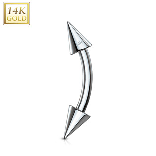 Levně Zlatý piercing do obočí - kónus, 1,2 x 8 mm, Au 585/1000 - ZL01139-1208-WG