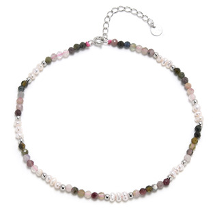 AURA Náramek na kotník přírodní Turmalín a perličky, stříbro AG925 - AU4022