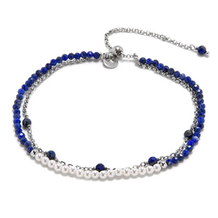 AURA Minerální náramek přírodní Lapis lasuli a perly, stříbro AG925 - AU0029