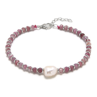 AURA Minerální náramek přírodní Turmalín a perličky, stříbro AG925 - AU0044