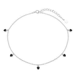 NUBIS® Stříbrný náramek na nohu s černými srdíčky - NB-6048