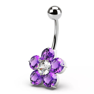 Levně Stříbrný piercing do pupíku kytička - BP5001-A