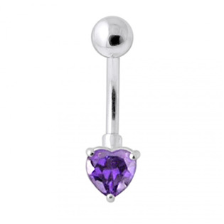 Levně Stříbrný piercing do pupíku, tmavě fialový zirkon - BP01022-A