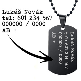Levně Černá vojenská známka - dog tag + kuličkový řetízek - OPD501