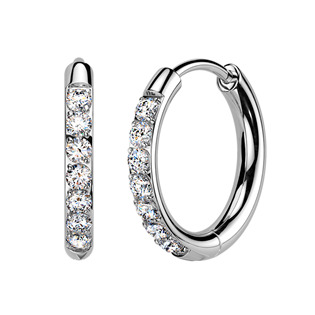 Levně Titanové náušnice kruhy s moissanity, 14 mm - MOT1001-14
