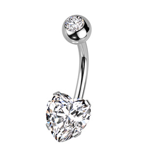 Levně Ocelový piercing do pupíku srdce - BS1064-C