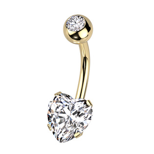 Levně Zlacený piercing do pupíku srdce - BS1064-GDC