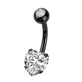 Levně Černý piercing do pupíku srdce - BS1064-K