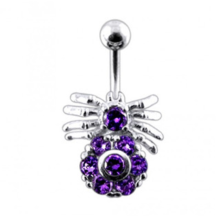 Levně Stříbrný piercing do pupíku, tmavě fialové zirkony - BP01282-A