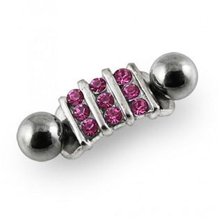 Levně Stříbrný piercing do pupíku se štítem, růžové zirkony - BP01165-P