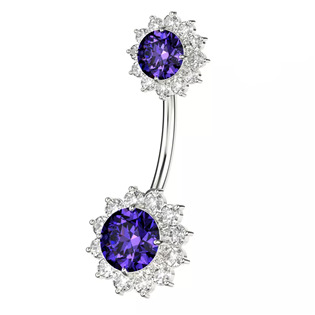 Levně Stříbrný piercing do pupíku - kytičky - BP01036-A
