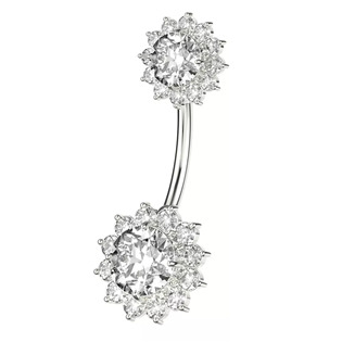 Levně Stříbrný piercing do pupíku - kytičky - BP01036-C