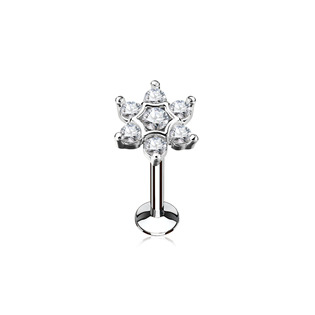 Levně Piercing do brady - labreta kytička, čirý kamínky, 1,2 x 6 mm - LB1039C-1206
