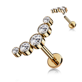 Levně Zlacený piercing do brady se zirkony - LB1113RD-1206