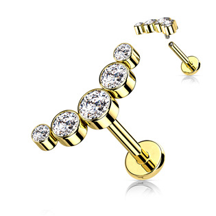 Levně Zlacený piercing do brady se zirkony - LB1113GD-1206