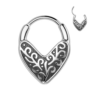 Levně Ocelový piercing - segment kruh s oramenty - SG131
