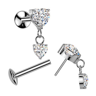 TIT1665 Piercing do ucha se srdíčky - PUSH IN labreta TITAN