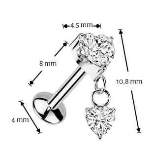 TIT1665 Piercing do ucha se srdíčky - PUSH IN labreta TITAN