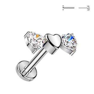 Levně Piercing do brady se srdíčky - PUSH IN labreta TITAN - TIT1630
