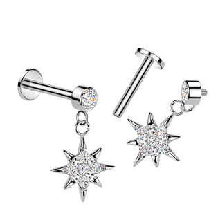 LB1144 Piercing do ucha - labreta hvězda 1,2 x 6 mm