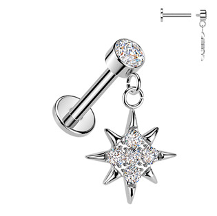 Levně Piercing do ucha - labreta hvězda 1,2 x 6 mm - LB1144