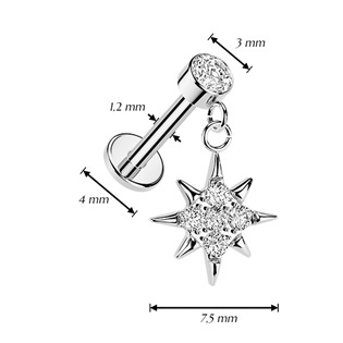 LB1144 Piercing do ucha - labreta hvězda 1,2 x 6 mm