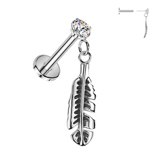 Levně Piercing do ucha PUSH IN labreta s peříčkem - LB1150
