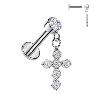 Levně Piercing do ucha - labreta s křížkem, 1,2 x 6 mm - LB1155-1206