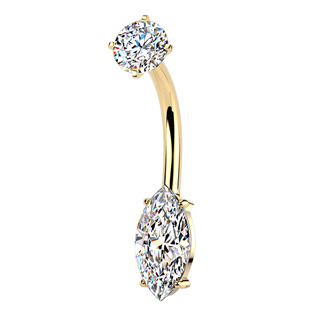 Levně Zlacený ocelový piercing do pupíku se zirkony - BS1071-GD