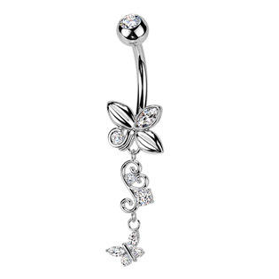 Levně Visací piercing do pupíku s motýlky - WP0117