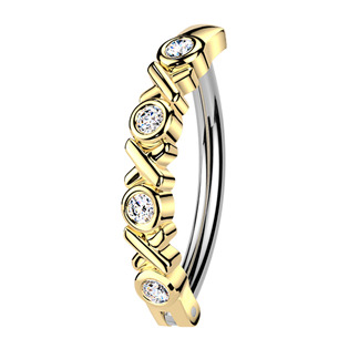 Levně Zlacený piercing do pupíku se štítem - WP0105-GD