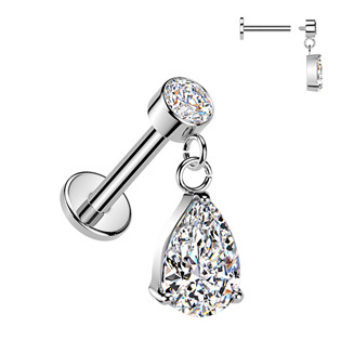 Levně Piercing do ucha - labreta se zavěšeným kamínkem - LB1151
