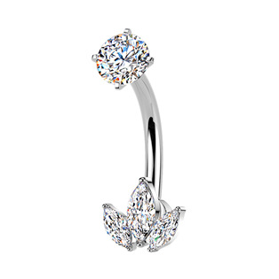 Levně Ocelový piercing do pupíku se zirkony - BS1069