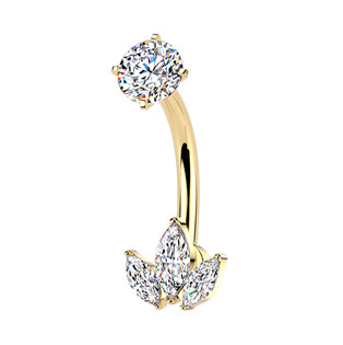 Levně Zlacený ocelový piercing do pupíku se zirkony - BS1069-GD