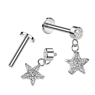 LB1152 Piercing do ucha - labreta se zavěšenou hvězdičkou