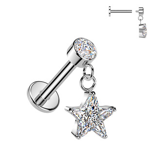 Levně Piercing do ucha - labreta se zavěšenou hvězdičkou - LB1152