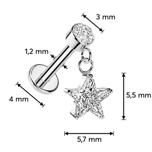 LB1152 Piercing do ucha - labreta se zavěšenou hvězdičkou