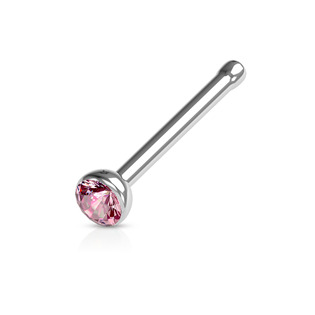 Levně Piercing do nosu - kamínek, růžová barva - N01058-P