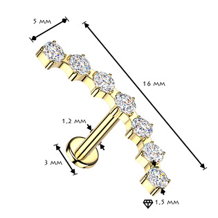 LB1161GD-1206 Zlacený piercing do brady se zirkony