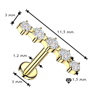 LB1160GD-1206 Zlacený piercing do brady se zirkony