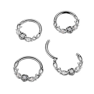 SG141-1208 Ocelový piercing - segment kruh s kytičkami