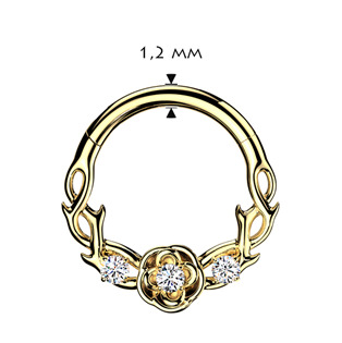 SG141GD-1208 Zlacený ocelový piercing - segment kruh s kytičkami