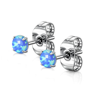 OPN1672-OP05-03 Ocelové náušnice s modrými opály 3 mm