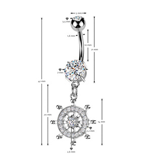 WP0141-Q Visací piercing do pupíku kormidlo
