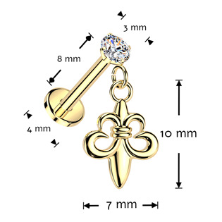 LB1156-GD Zlacený piercing do ucha PUSH IN labreta skautská lilie