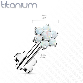 TIT1193-OP17 PUSH IN piercing do brady / ucha TITAN 1,2 x 8 mm, bílý opál
