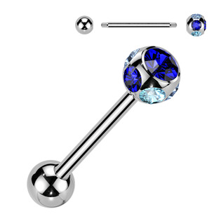 PJ01057-B Piercing do jazyku - kulička s modrými zirkony