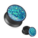 Akrylátový plug do ucha, zelenomodrý opál, průměr 14 mm